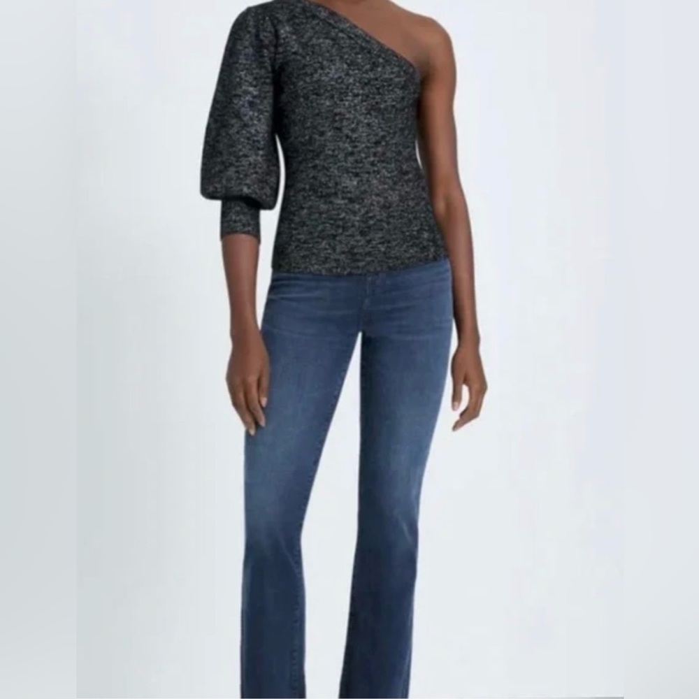 7 For All Mankind One Shoulder Sweater In Black Metallic Sz Small